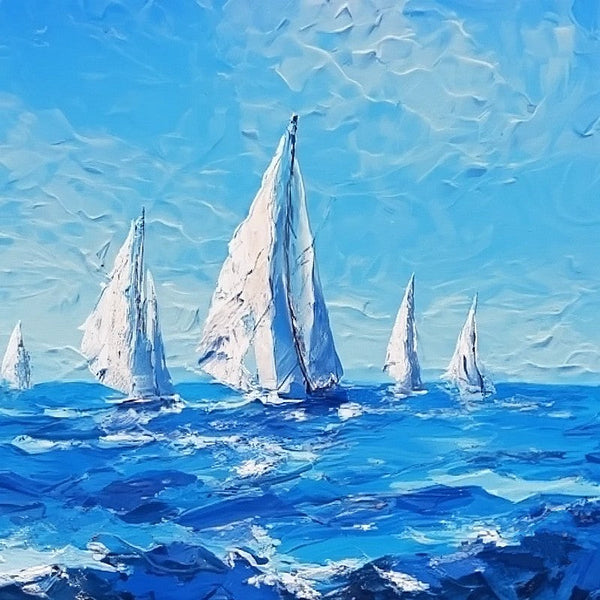 Hand Painted Canvas Paintings, Easy Seascape Painting Ideas, Palette Knife Paintings, Sail Boat at Sea, Wave Painting, Original Small Landscape Paintings, Heavy Texture Canvas Art-HomePaintingDecor