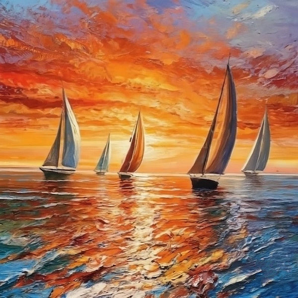 Small Hand Painted Art, Hawaii Sail Boat Sunset Painting, Heavy Texture Canvas Artwork, Easy Landscape Painting Ideas, Simple Small Canvas Paintings-HomePaintingDecor