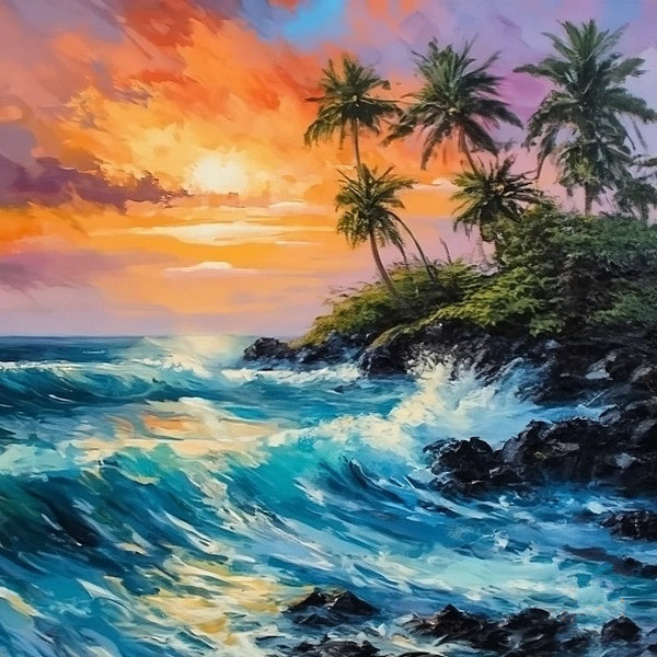 Florida Seashore Beach Sunrise Painting, Heavy Texture Canvas Art, Original Small Landscape Paintings, Small Palette Knife Oil Paintings, Easy Landscape Painting Ideas, Simple Small Canvas Paintings-HomePaintingDecor