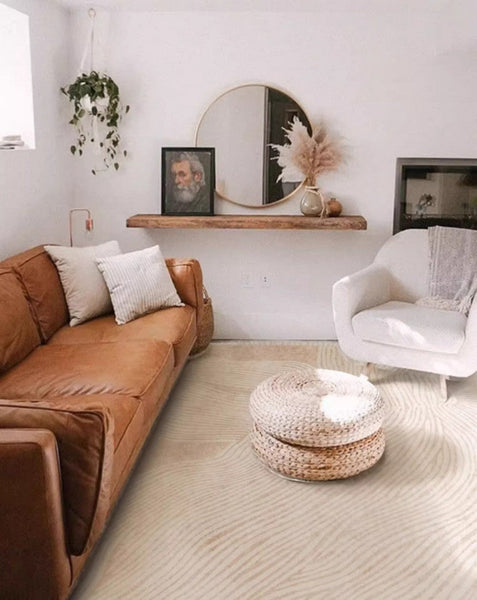 Cream Color Modern Living Room Rugs, Dining Room Modern Rugs, Thick Soft Floor Carpets for Living Room, Soft Contemporary Rugs for Bedroom-HomePaintingDecor