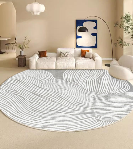 Modern Round Rugs for Dining Room, Gray Round Rugs under Coffee Table, Circular Modern Rugs for Bedroom, Contemporary Modern Rug Ideas for Living Room-HomePaintingDecor
