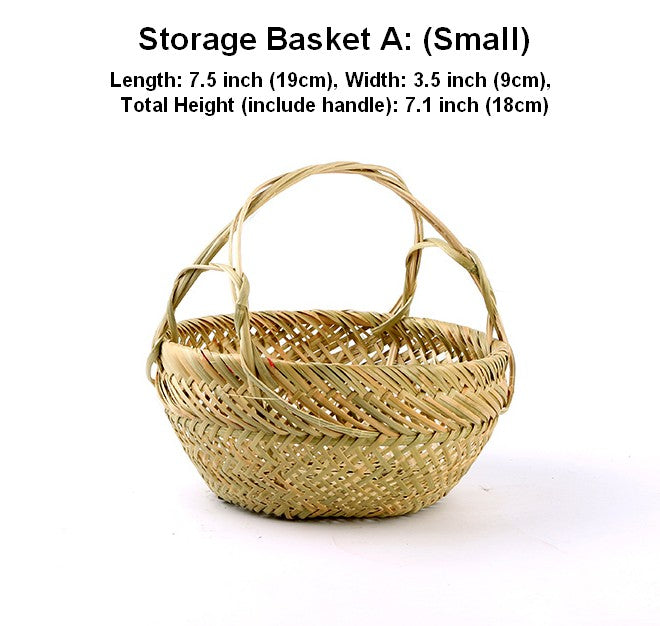 Natural Hand-woven Bamboo Basket, Large Picnic Food Basket with Handle, Lovely Bamboo Baskets for Vegetable, Natural Fruit Basket Kitchen Storage Baskets-HomePaintingDecor