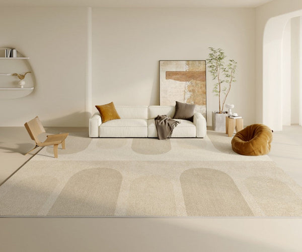 Modern Rug Ideas for Bedroom, Contemporary Modern Rug Placement Ideas for Living Room, Cream Color Geometric Rugs for Dining Room-HomePaintingDecor