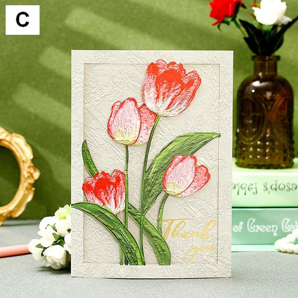 Creative Birthday Greeting Card, Tulip Flower Greeting Cards, Beautiful Greeting Cards to Friends, Original Handmade Greeting Cards-HomePaintingDecor