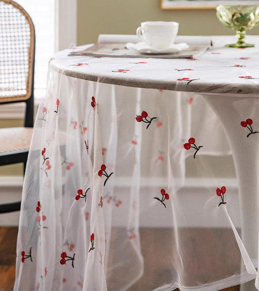 Extra Large Rectangular Tablecloth for Oval Table, Rectangular Table Covers for Coffee Table, Cherry Lace Tablecloths, Lace Embroidered Table Covers-HomePaintingDecor