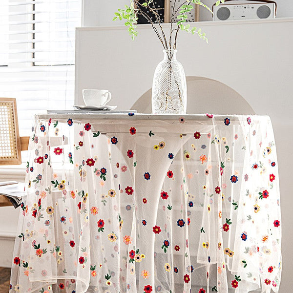 Extra Large Rectangular Tablecloth for Oval Table, Spring Flower Lace Tablecloths, Lace Embroidered Table Covers, Rectangular Table Covers for Coffee Table-HomePaintingDecor