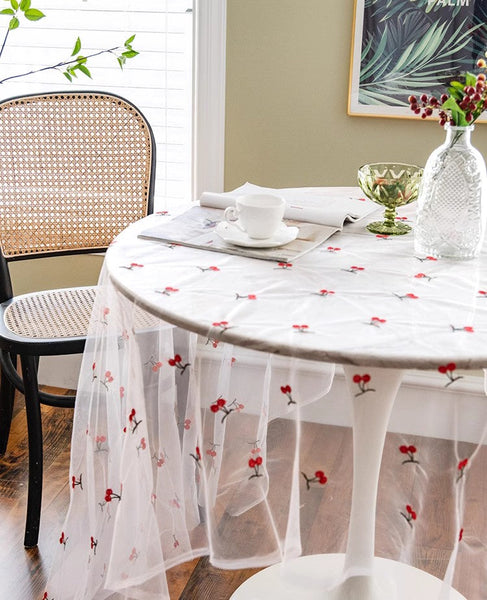 Extra Large Rectangular Tablecloth for Oval Table, Rectangular Table Covers for Coffee Table, Cherry Lace Tablecloths, Lace Embroidered Table Covers-HomePaintingDecor