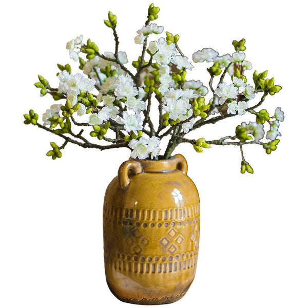 Flower Arrangement Ideas for Living Room, White Cherry Blossom, Sakura Flowers, Unique Artificial Flowers for Home Decoration, Simple Artificial Floral for Bedroom-HomePaintingDecor