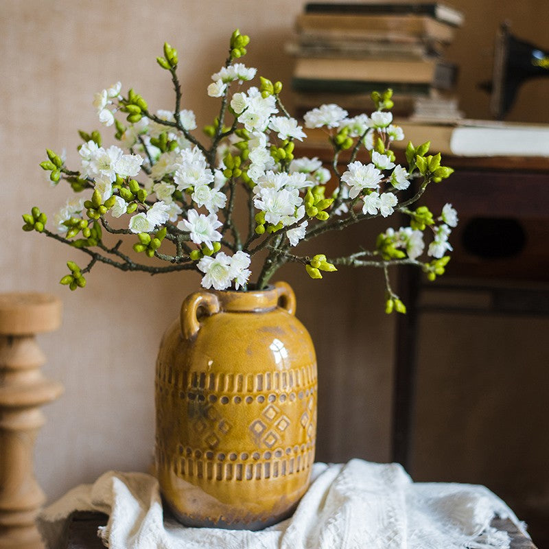 Flower Arrangement Ideas for Living Room, White Cherry Blossom, Sakura Flowers, Unique Artificial Flowers for Home Decoration, Simple Artificial Floral for Bedroom-HomePaintingDecor