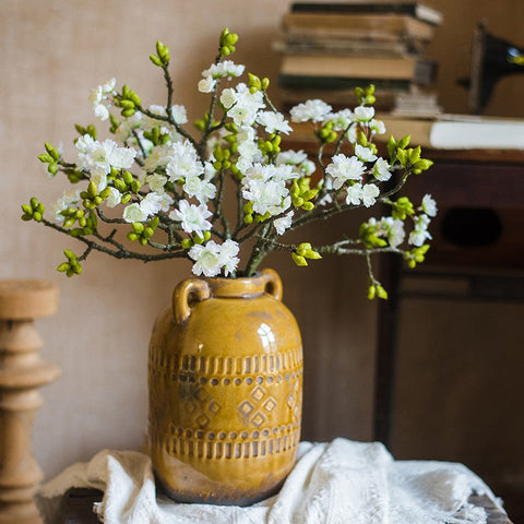 Flower Arrangement Ideas for Living Room, White Cherry Blossom, Sakura Flowers, Unique Artificial Flowers for Home Decoration, Simple Artificial Floral for Bedroom-HomePaintingDecor