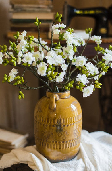 Flower Arrangement Ideas for Living Room, White Cherry Blossom, Sakura Flowers, Unique Artificial Flowers for Home Decoration, Simple Artificial Floral for Bedroom-HomePaintingDecor