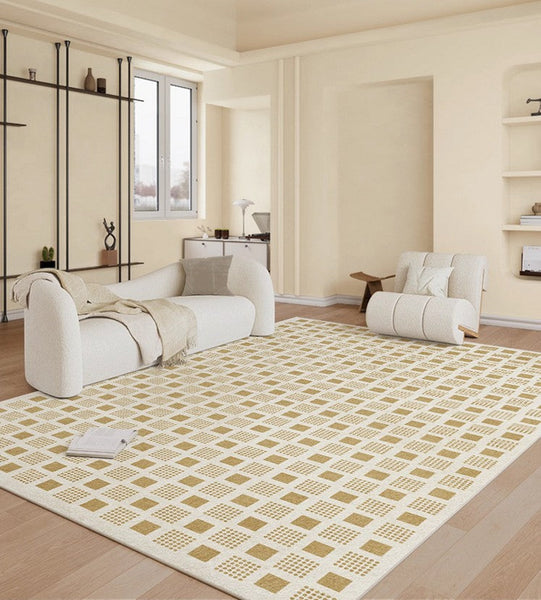 Dining Room Modern Floor Carpets, Modern Rug Ideas for Bedroom, Chequer Modern Rugs for Living Room, Contemporary Soft Rugs Next to Bed-HomePaintingDecor