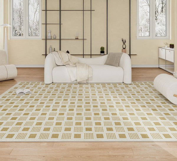 Dining Room Modern Floor Carpets, Modern Rug Ideas for Bedroom, Chequer Modern Rugs for Living Room, Contemporary Soft Rugs Next to Bed-HomePaintingDecor