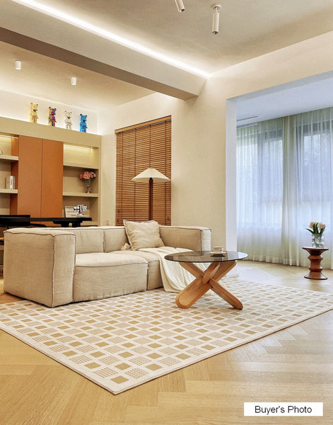 Dining Room Modern Floor Carpets, Modern Rug Ideas for Bedroom, Chequer Modern Rugs for Living Room, Contemporary Soft Rugs Next to Bed-HomePaintingDecor