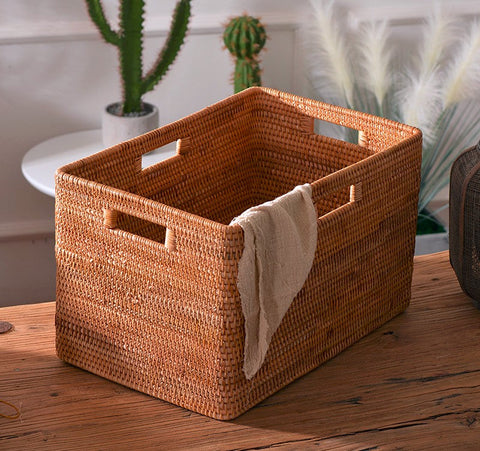 Large Laundry Storage Basket for Clothes, Rectangular Storage Basket, Rattan Baskets, Storage Baskets for Bedroom, Storage Baskets for Shelves-HomePaintingDecor