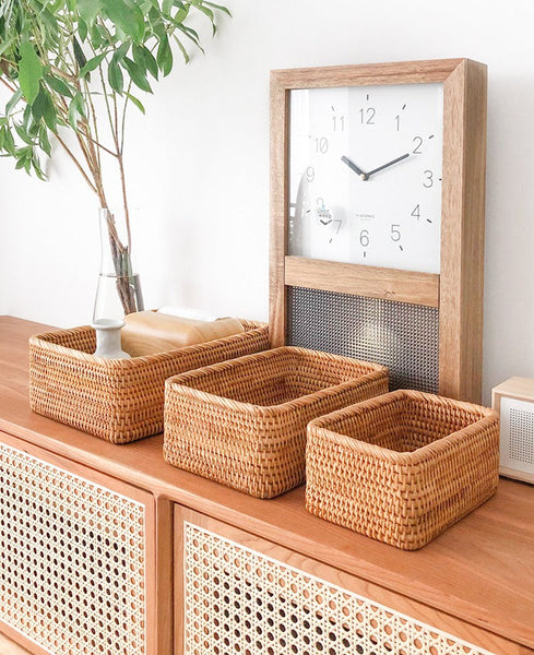 Rectangular Storage Basket for Living Room, Small Kitchen Storage Baskets, Woven Storage Baskets, Rattan Storage Baskets for Shelves-HomePaintingDecor