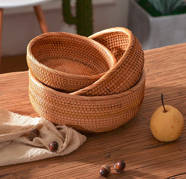 Round Stoarge Basket, Storage Basket for Food, Small Storage Baskets, Woven Storage Baskets, Rattan Storage Baskets, Kitchen Storage Baskets-HomePaintingDecor