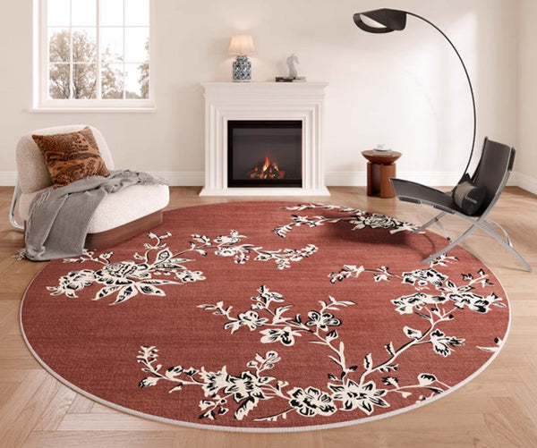 Abstract Contemporary Round Rugs, Modern Rugs for Dining Room, Flower Pattern Modern Rugs for Bathroom, Circular Modern Rugs under Coffee Table-HomePaintingDecor