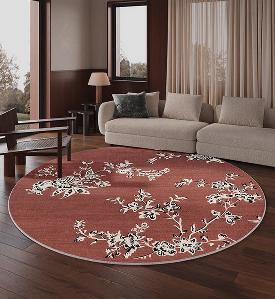 Abstract Contemporary Round Rugs, Modern Rugs for Dining Room, Flower Pattern Modern Rugs for Bathroom, Circular Modern Rugs under Coffee Table-HomePaintingDecor