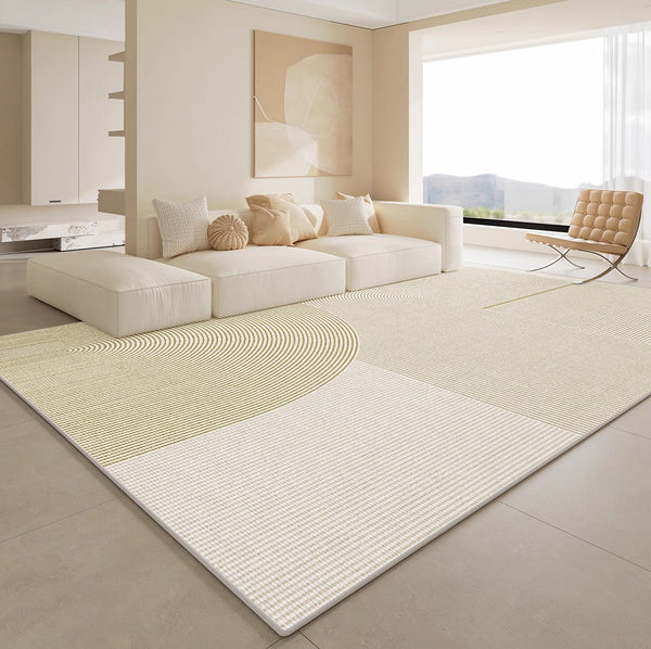 Abstract Contemporary Rugs for Bedroom, Modern Rugs under Sofa, Dining Room Floor Rugs, Modern Rugs for Office, Large Cream Color Rugs in Living Room-HomePaintingDecor