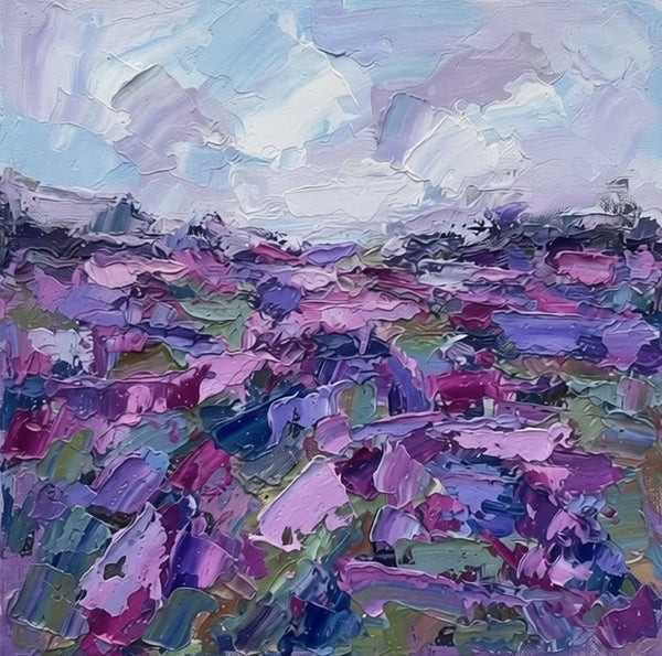 Original Small Art, Original Oil Painting, Hand Painted Canvas Art, Abstract Lavender Flower Field Painting, Abstract Landscape Painting, Impasto Artwork, Palette Knife Paintings