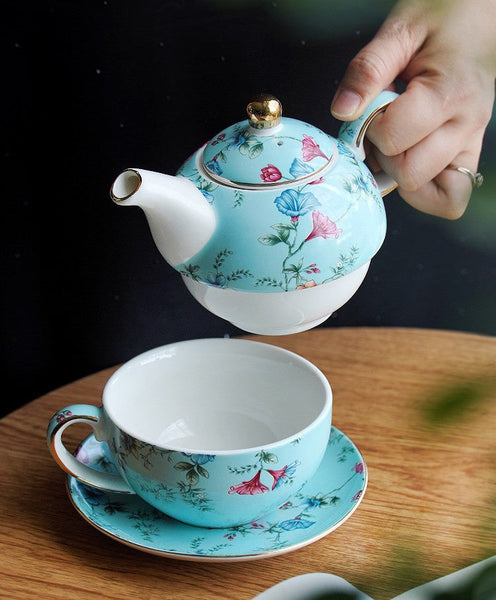 Stackable Teapot and Cup Set, Ceramic Tea Pot with Integrated Cup, Porcelain Teapot with Matching Cup and Saucer in Gift Box, Mother and Baby Teapot with Matching Saucer-HomePaintingDecor