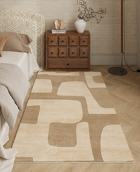 Unique Geometric Modern Rugs under Dining Room Table, Brown Modern Carpets for Office, Abstract Modern Rugs for Living Room, Contemporary Modern Rugs Next to Bed-HomePaintingDecor