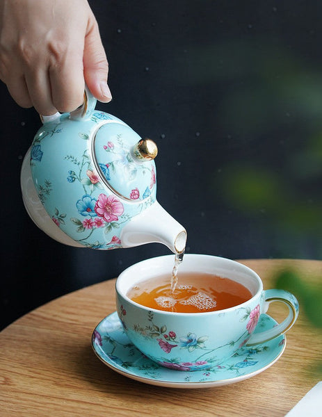 Stackable Teapot and Cup Set, Ceramic Tea Pot with Integrated Cup, Porcelain Teapot with Matching Cup and Saucer in Gift Box, Mother and Baby Teapot with Matching Saucer-HomePaintingDecor
