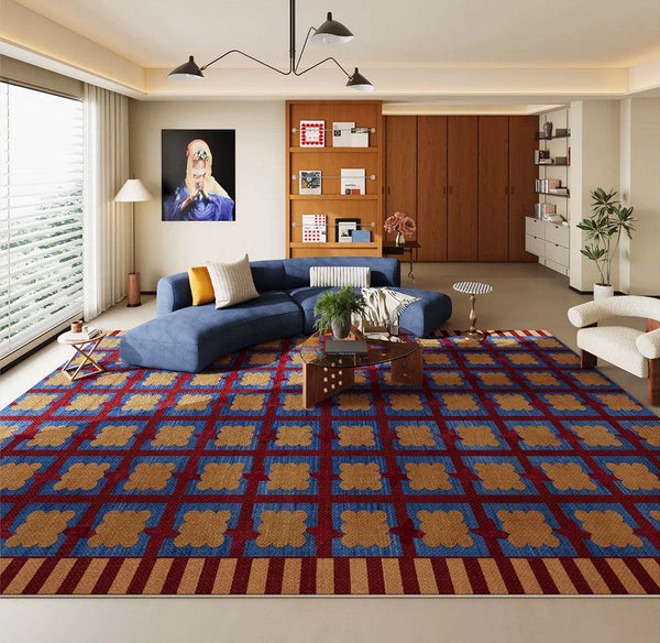 Colorful Modern Rugs for Living Room, Geometric Modern Rugs for Dining Room, Mid Century Modern Rugs, Contemporary Abstract Rugs under Coffee Table-HomePaintingDecor