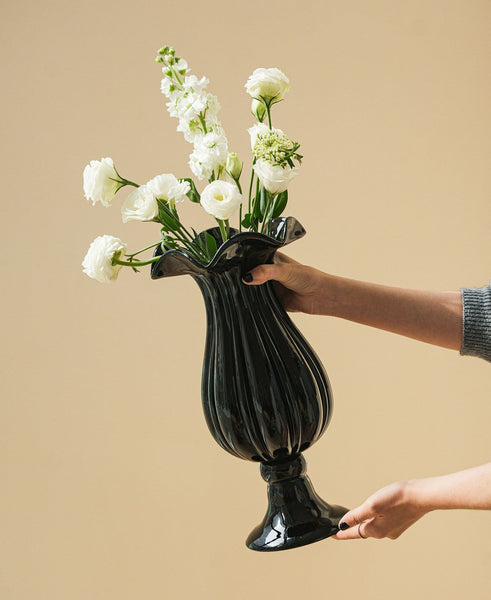 Mid Century Glass Vases, Handmade Modern Vases for Living Room, Modern Glass Vase for Flowers, Unique Decorative Glass Vase, Centerpiece Contemporary Vases on Table-HomePaintingDecor