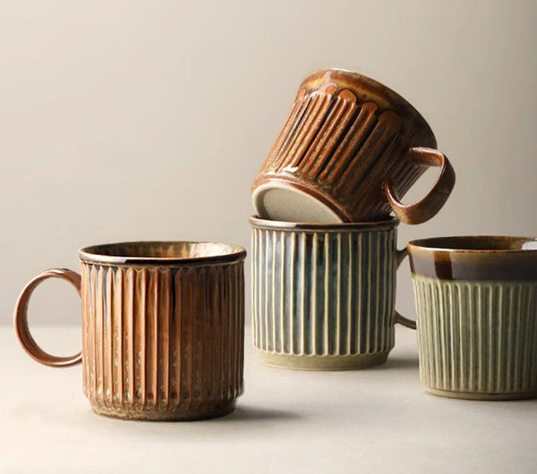 Unique Tea Cup, 10 oz Creative Brown Green Ceramic Coffee Mugs, Large Modern Handmade Pottery Coffee Cup, Large Capacity Coffee Mugs-HomePaintingDecor