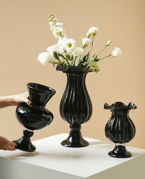 Mid Century Glass Vases, Handmade Modern Vases for Living Room, Modern Glass Vase for Flowers, Unique Decorative Glass Vase, Centerpiece Contemporary Vases on Table-HomePaintingDecor