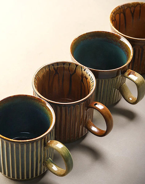 Unique Tea Cup, 10 oz Creative Brown Green Ceramic Coffee Mugs, Large Modern Handmade Pottery Coffee Cup, Large Capacity Coffee Mugs-HomePaintingDecor