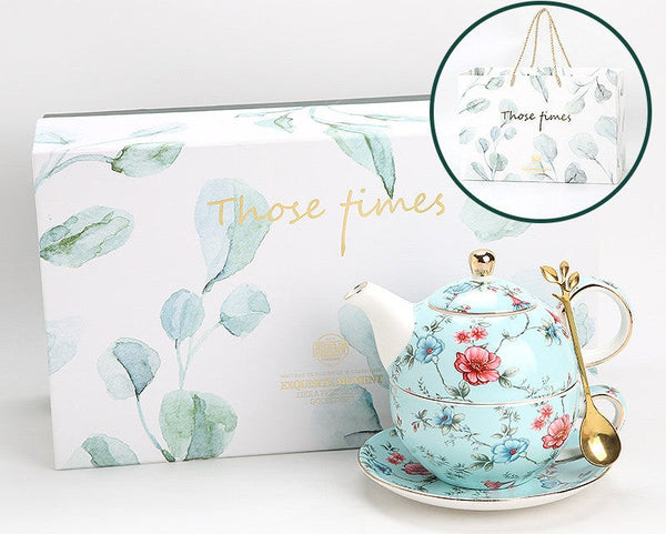 Stackable Teapot and Cup Set, Ceramic Tea Pot with Integrated Cup, Porcelain Teapot with Matching Cup and Saucer in Gift Box, Mother and Baby Teapot with Matching Saucer-HomePaintingDecor