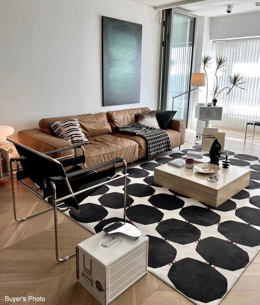 Dining Room Geometric Modern Rugs, Bedroom Modern Rugs, Black Modern Rugs for Living Room, Contemporary Modern Rugs under Coffee Table-HomePaintingDecor