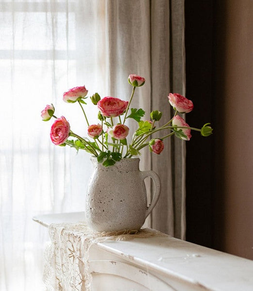 Ranunculus Asiaticus Flowers, Simple Modern Floral Arrangement Ideas for Home Decoration, Spring Artificial Floral for Dining Room, Bedroom Flower Arrangement Ideas-HomePaintingDecor