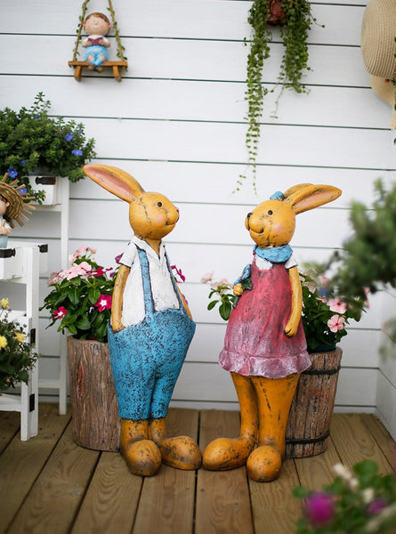 Large Rabbit Statues, Rabbit Flowerpots, Animal Statue for Garden Ornament, Villa Courtyard Decor, Outdoor Decoration, Garden Decor Ideas-HomePaintingDecor