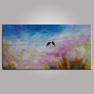 Love Birds Painting, Art for Sale, Abstract Art Painting, Bedroom Wall Art, Canvas Art-HomePaintingDecor