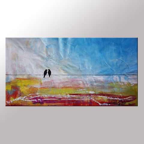 Abstract Wall Art, Contemporary Painting, Modern Art, Love Birds Painting, Art for Sale, Abstract Painting, Bedroom Wall Art, Canvas Art Painting-HomePaintingDecor