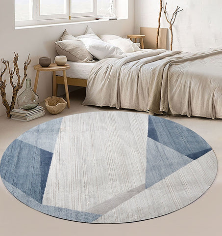 Contemporary Area Rugs, Modern Area Rugs under Coffee Table, Blue Geometric Modern Rugs for Bedroom, Modern Area Rugs for Dining Room-HomePaintingDecor