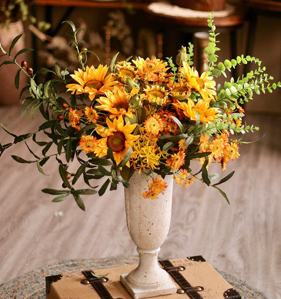 Large Bunch of Yellow Sunflowers, Unique Floral Arrangement for Home Decoration, Table Centerpiece, Real Touch Artificial Flowers for Living Room-HomePaintingDecor