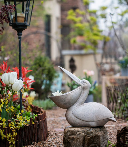 Pelican Statue for Garden, Beautiful Cute Animal Statues, Large Garden Courtyard Ornaments, Unique Modern Garden Bird Sculptures, Creative Villa Outdoor Decor Gardening Ideas-HomePaintingDecor