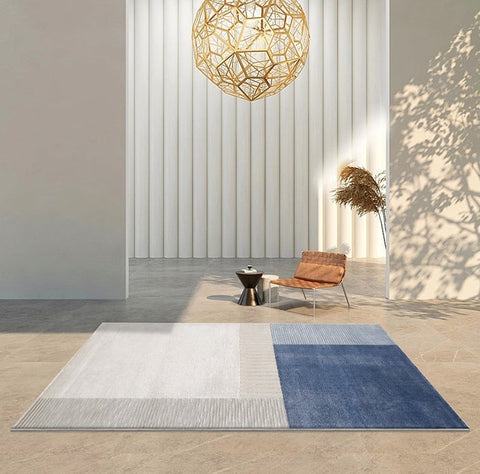 Modern Area Rugs, Geometric Area Rugs for Living Room, Dining Room Area Rugs, Large Grey Blue Floor Rugs, Contemporary Area Rugs for Bedroom-HomePaintingDecor