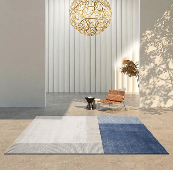 Simple Blue Modern Rugs for Office, Contemporary Modern Rugs for Bedroom, Abstract Geometric Modern Rugs for Living Room, Large Blue Modern Area Rugs, Dining Room Modern Area Rugs-HomePaintingDecor