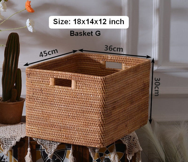 Rectangular Storage Basket with Lid, Rattan Basket, Storage Basket for Shelves, Storage Baskets for Bathroom, Bedroom Storage Baskets-HomePaintingDecor
