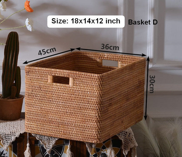 Storage Basket for Shelves, Woven Storage Basket for Toys, Rattan Storage Basket for Clothes, Large Rectangular Storage Basket, Storage Baskets for Bedroom-HomePaintingDecor