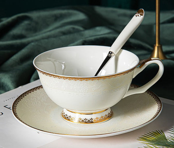 Elegant British Ceramic Coffee Cups, Bone China Porcelain Coffee Cup Set, White Ceramic Cups, Unique Tea Cup and Saucer in Gift Box-HomePaintingDecor