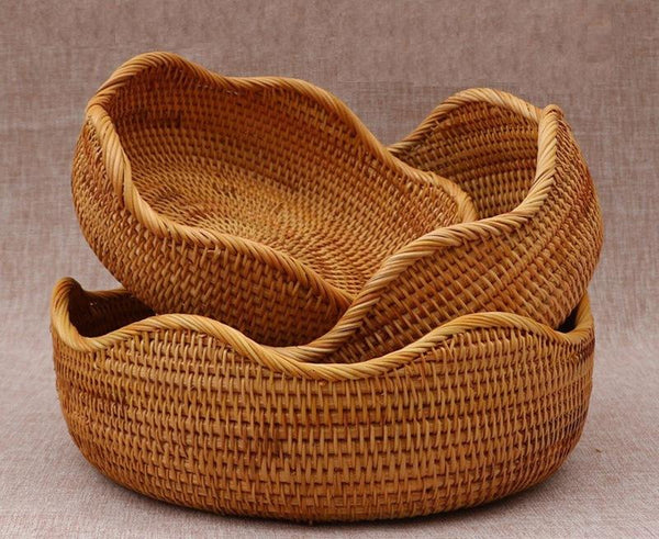 Woven Round Rattan Basket, Storage Basket for Dining Room Table, Woven Storage Basket for Kitchen, Small Storage Baskets, Set of 3-HomePaintingDecor