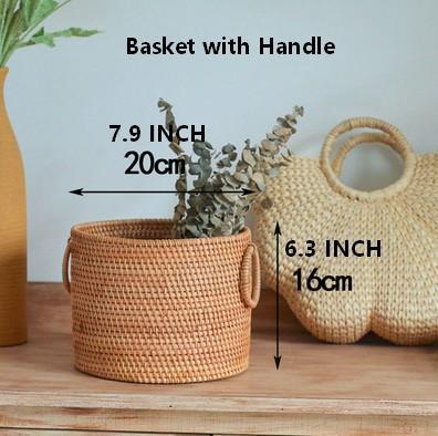 Small Rattan Storage Basket, Round Storage Basket, Woven Storage Basket, Kitchen Storage Baskets-HomePaintingDecor