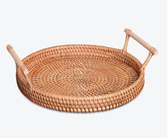 Small Rattan Storage Basket, Fruit Basket, Round Storage Basket with Handle, Kitchen Storage Baskets, Woven Storage Baskets-HomePaintingDecor